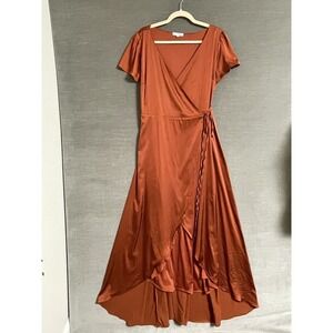 Baltic Born Dress Womens XL Krystal Satin Wrap Gown Cinnamon Evening Bridesmaid
